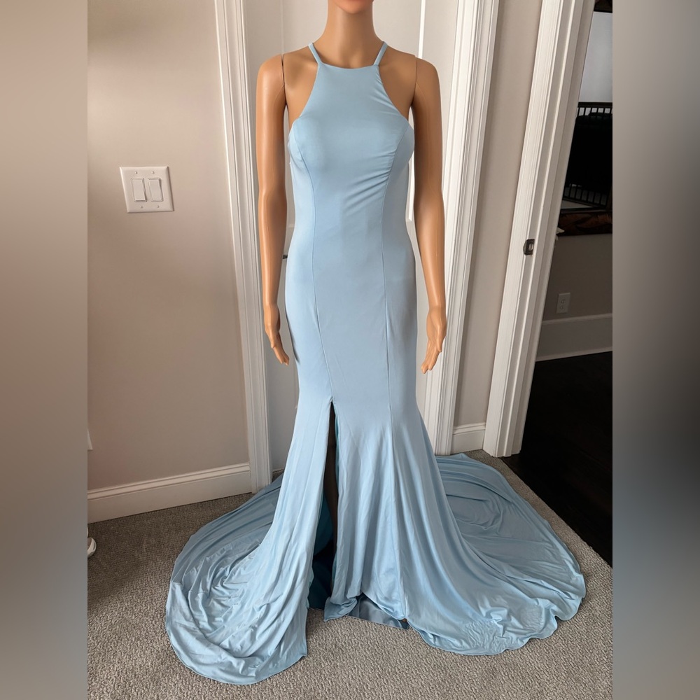 Long Formal Blue Dress (new with tags) Spaghetti Straps, Split-Front, Backless,